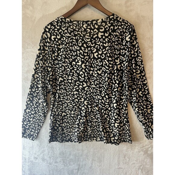 CAbi Top Women's XL Mesh Black Leopard Animal Print Double Lined Blouse - Picture 2 of 6